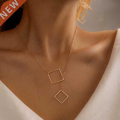 HuaTang Simple Design Hollow Square Pendant Necklace for Wom
