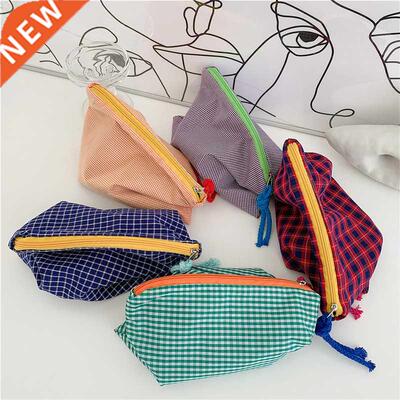 Fashion Plaid Cosmetic Bag Cotton Fabric Women Travel Make U