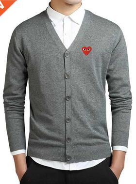 PLAY Men Cardgan Embrodery Heart Cartoon V-neck Long-sleev