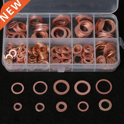 200PCS M5-M14 Copper Washer Gasket Set Flat Ring Seal Kit Wi