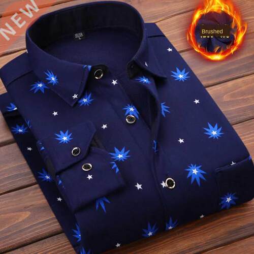 Spring Winter Men's Long Sleeve Plaid Flannel Fur Lined Thic