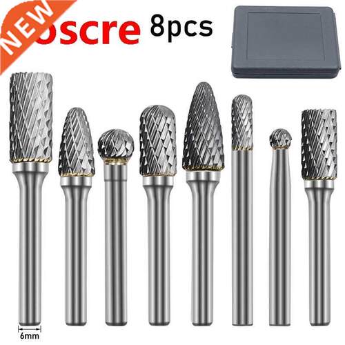 8Pcs/set 6mm Shank Double Groove Rotary File Tungsten Carbid
