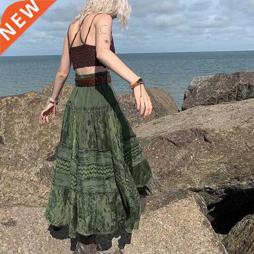 Women 's Fairy Grunge Midi Skirts High Waist Art Pri
