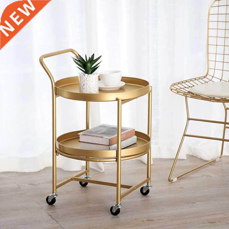 Double Layers Gold Floor Storage Rack with Pulley Movable