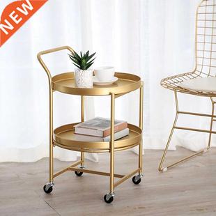 Double Layers Gold Floor Storage Rack with Pulley Movable