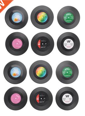 12Pieces / Set Spinning Retro Vinyl Disc Drink Coasters