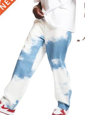 Tie Dye Denim Trousers Hip Hop Wide Leg Straight Daddy Pants