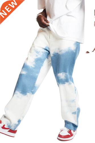 Tie Dye Denim Trousers Hip Hop Wide Leg Straight Daddy Pants