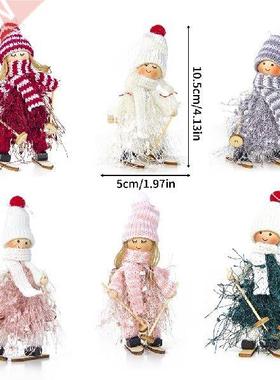 6 Pieces Christmas Dolls Xmas Skiing Girl Figures Table