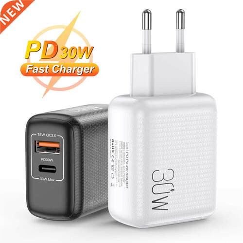 2 Ports 30W USB Type C Quick Charge 3.0 QC PD Phone Charger