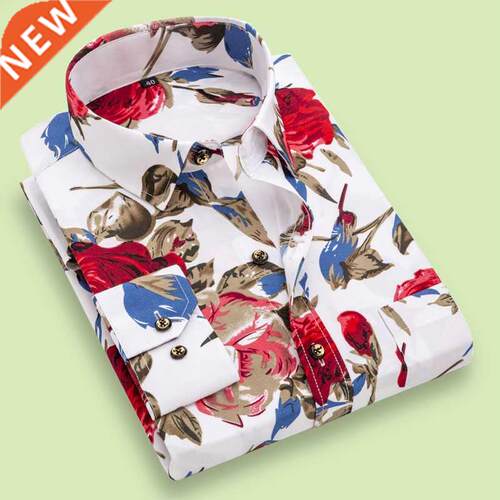 New Fashion Men's Printed Floral Long Sleeve Casual Shirt So