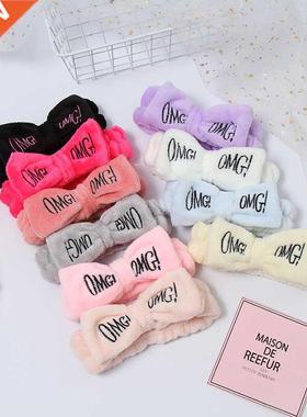 Wholesale OMG Letter Coral Fleece Bow Harbands For Women Fa