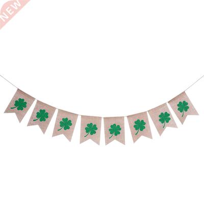 TINKSKY 2.8 Meters Shamrock Burlap Banners Green Bunting