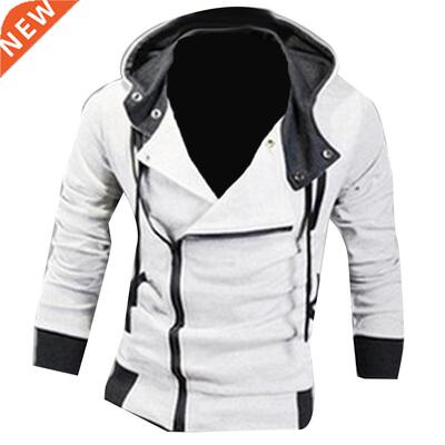 Men Jackets Side Zipper Pocket Drawstring Long Sleeve Hooded