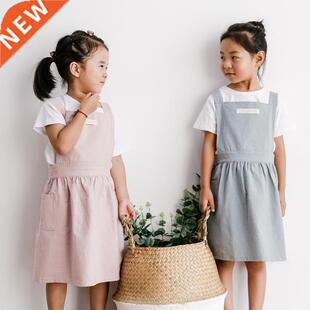 Women And Kids Bib Apron Cotton Linen Sleeveless Dress Home