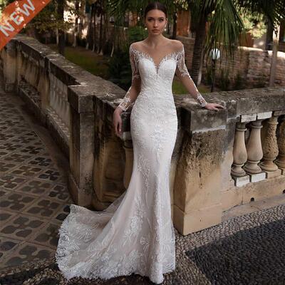 Mermaid Wedding Dresses 2022 Illusion Backless Full Sleeves