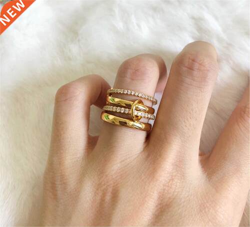 Brass With Withe Gold AAA Zircon Link Chain Rings Women Jewl