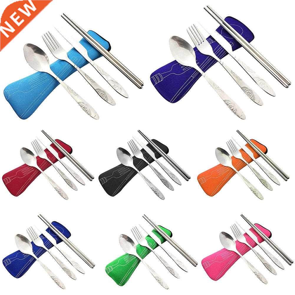 4 Pcs/Set Stainless Steel Fork Spoon Chopsticks Travel Campi