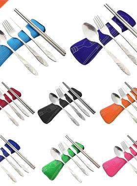 4 Pcs/Set Stainless Steel Fork Spoon Chopsticks Travel Campi