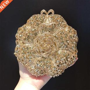 XIYUAN Gold Silver Blooming Rose Diamond Evening Clutch Bag