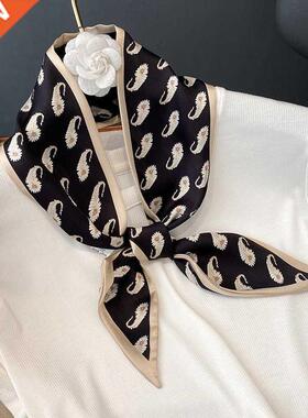 2022 Design Print Silk Satin Skinny Neck Scarf Foulard Femal