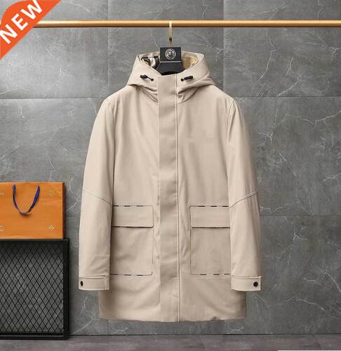 Men's down jacket of duck down in winter, long hooded cotton