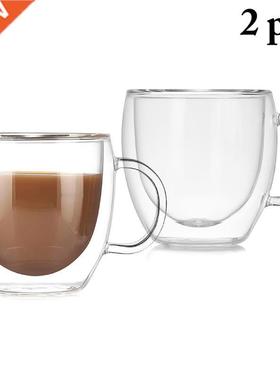 2PCS Clear Double Wall Insulated Glass Coffee Tea Cups With