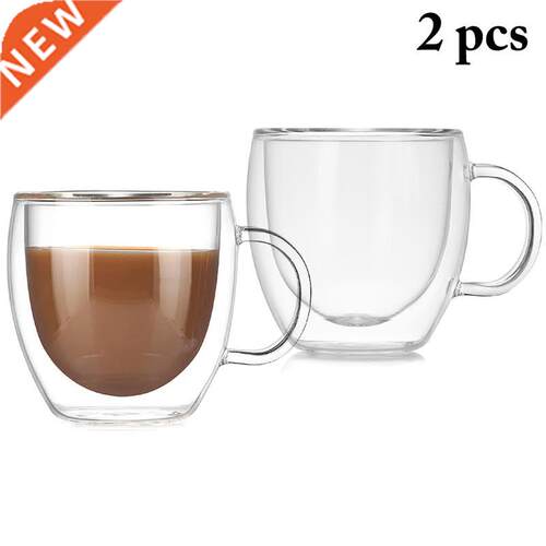 2PCS Clear Double Wall Insulated Glass Coffee Tea Cups With