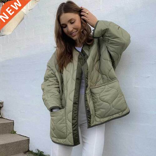 Fashion Green Winter Warm Coat Women Casual Loose Single Bre