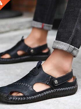 Genuine Leather Men's Sandals Summer Clogs Big Size 45-48 Ho