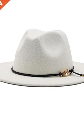 Men Women White Fedora Hat Wide Brim Wool Felt Panama Hats W