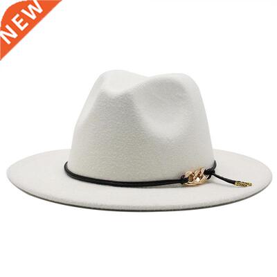 Men Women White Fedora Hat Wide Brim Wool Felt Panama Hats W