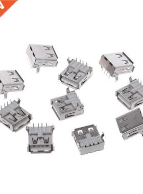 10 Pcs USB 2.0 Female Type-A 4 Pin Socket Connector 90 Degre