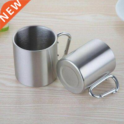 220ml Camping Cup Travel Steel Carabiner Hook Handle Mug