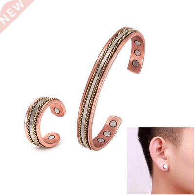 Pure Copper Jewelry-Set for Women Twisted Open Cuff Adjustab