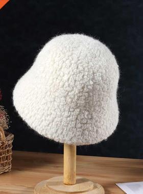 2021 NEW women's winter Bucket hat Felt Lamb wool fo