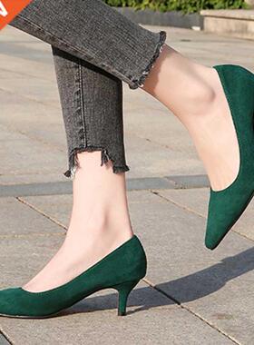 High Heel Pumps 5CM Shoes Work Flock Low Heel Large Size 35-