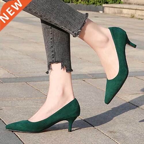 High Heel Pumps 5CM Shoes Work Flock Low Heel Large Size 35-
