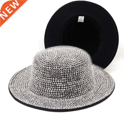 Full Diamond Adjustable Flat top Fedora Hat Bling Rhinestone