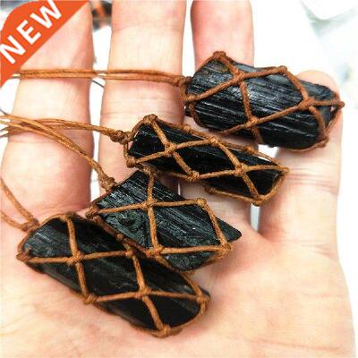1 Pcs Natural Black Tourmaline Stone Necklace Retro Raw