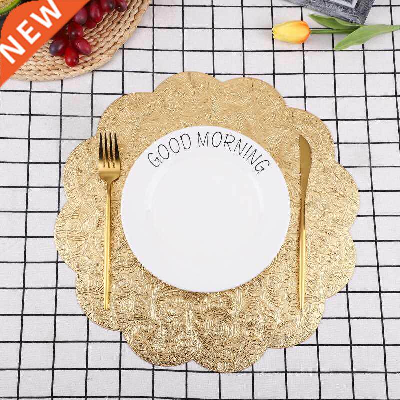 6/4pcs Lether Plcemts Embossed Round Thickened Plte