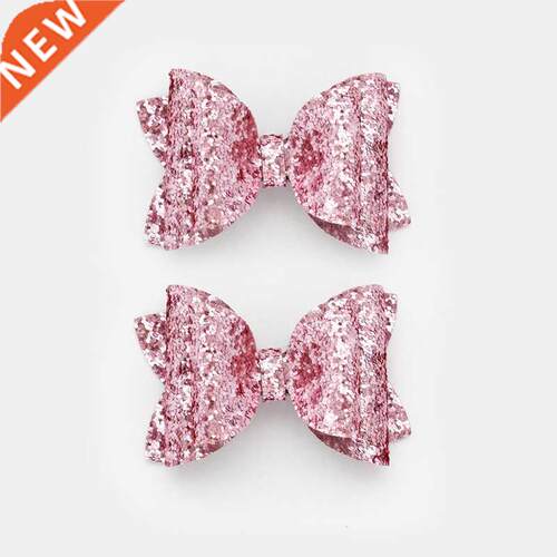 2PCS 3inch Sequins Childr Barrettes Daily Shiny Bows Side Ha