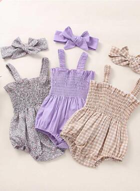 Baby Girls 2Pcs Summer Outfits Sleeveless Frill Smocked Stra