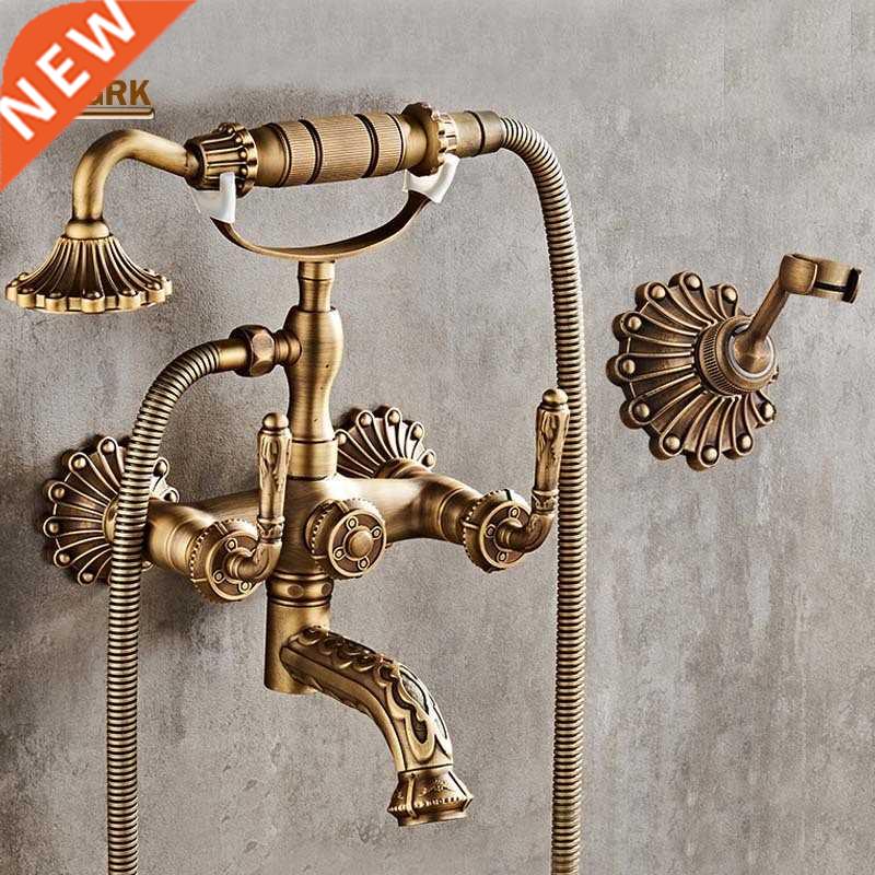 Antique Brass Bathtub Shower Faucets Set Wall Mounted Bath S