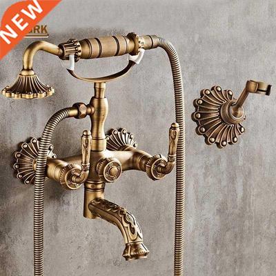 Antique Brass Bathtub Shower Faucets Set Wall Mounted Bath S