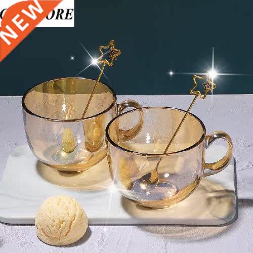 2pcs 470ml Creative Glass Breakfast Milk Cup with Spoon and