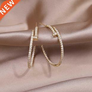 14K Real Gold Plating Big Circle AAA Zircon Earrings Elegant