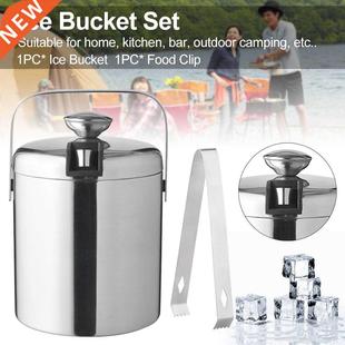 Ice Bucket Set Kitchen Restaurant Stainless Steel Bar BBQ He