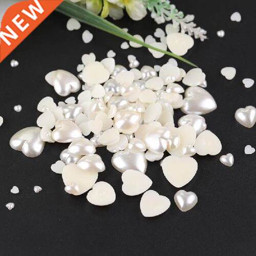 100pcs Half Pearl Beads White Heart Simulated Accessories