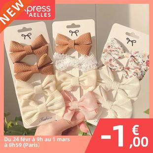 4 Pcs/set Cotton Linen Leopard Printed Bowknot Hair Clips Fo